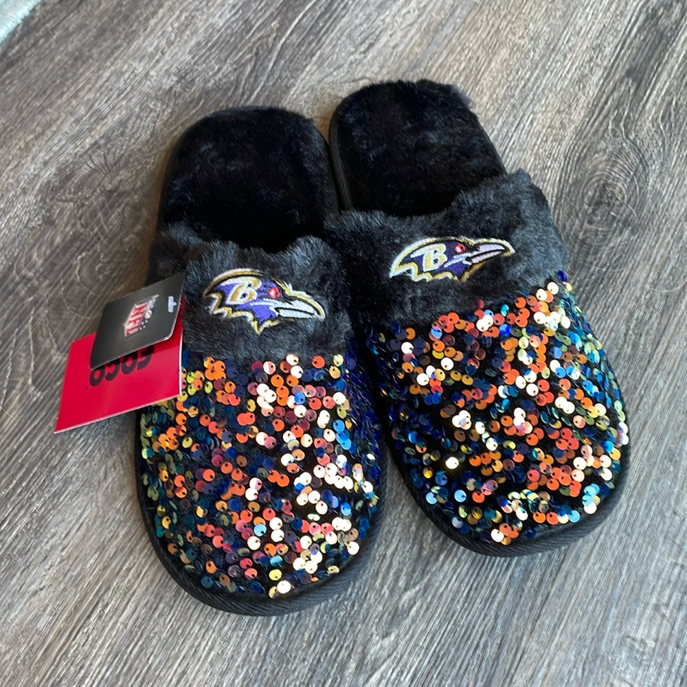NWT NFL Baltimore Ravens Sequin Slippers